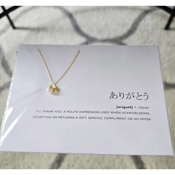 14K Gold Dipped Necklace Arigato Japan Word NWT - Picture 2 of 6